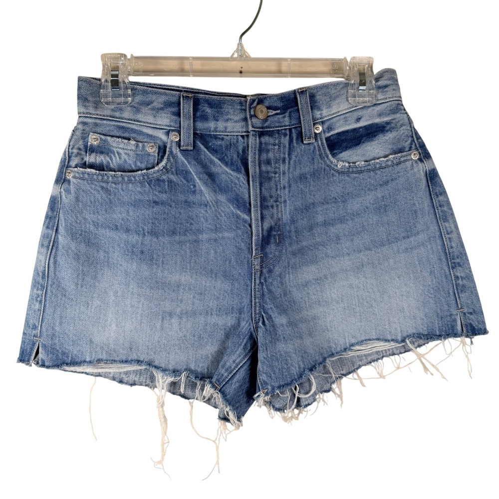 Pistola High Rise Distressed Denim Cut Off Shorts Light Wash Button Fly Size 26